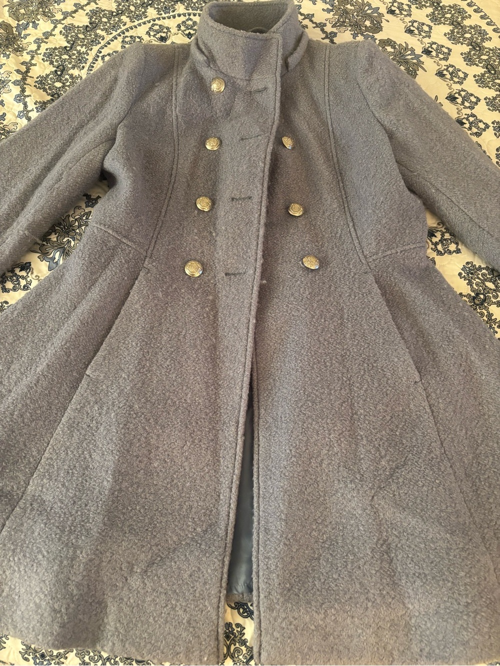Liz Claiborne Double-Breasted Violet Pea Coat with Silver Buttons